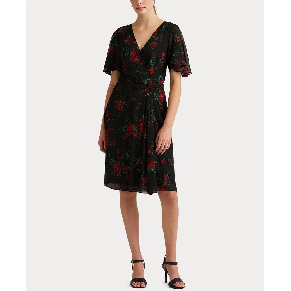 Lauren Ralph Lauren Floral Flutter-Sleeve Georgette Dress Size 8